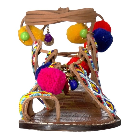 Sam Edelman Lisabeth Lace Up Beaded Pompom Colorful Summer Spring - Picture 6 of 6